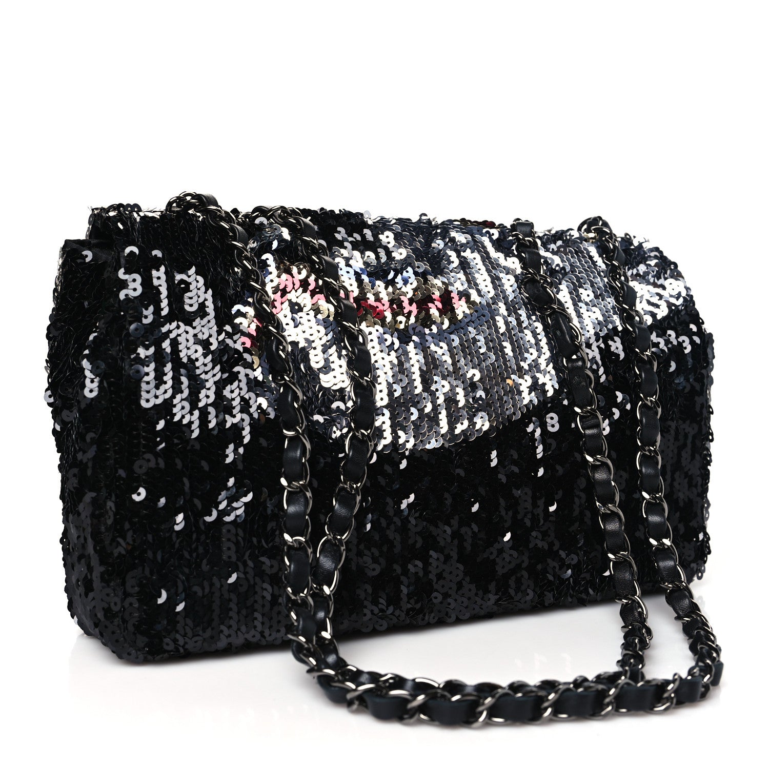 Chanel Sequin Medium Single Flap Silver Black Multicolor 3 of 10