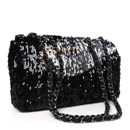Chanel Sequin Medium Single Flap Silver Black Multicolor 3 of 10
