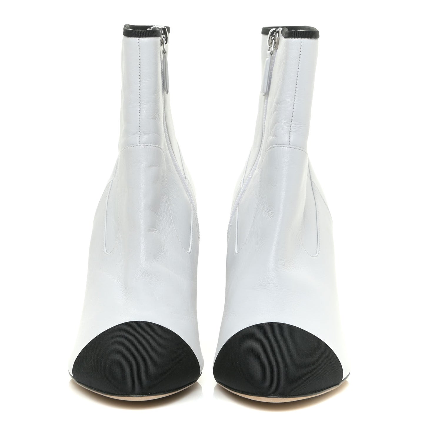 Lambskin Grosgrain CC Cap Toe Short Boots 40 White Black