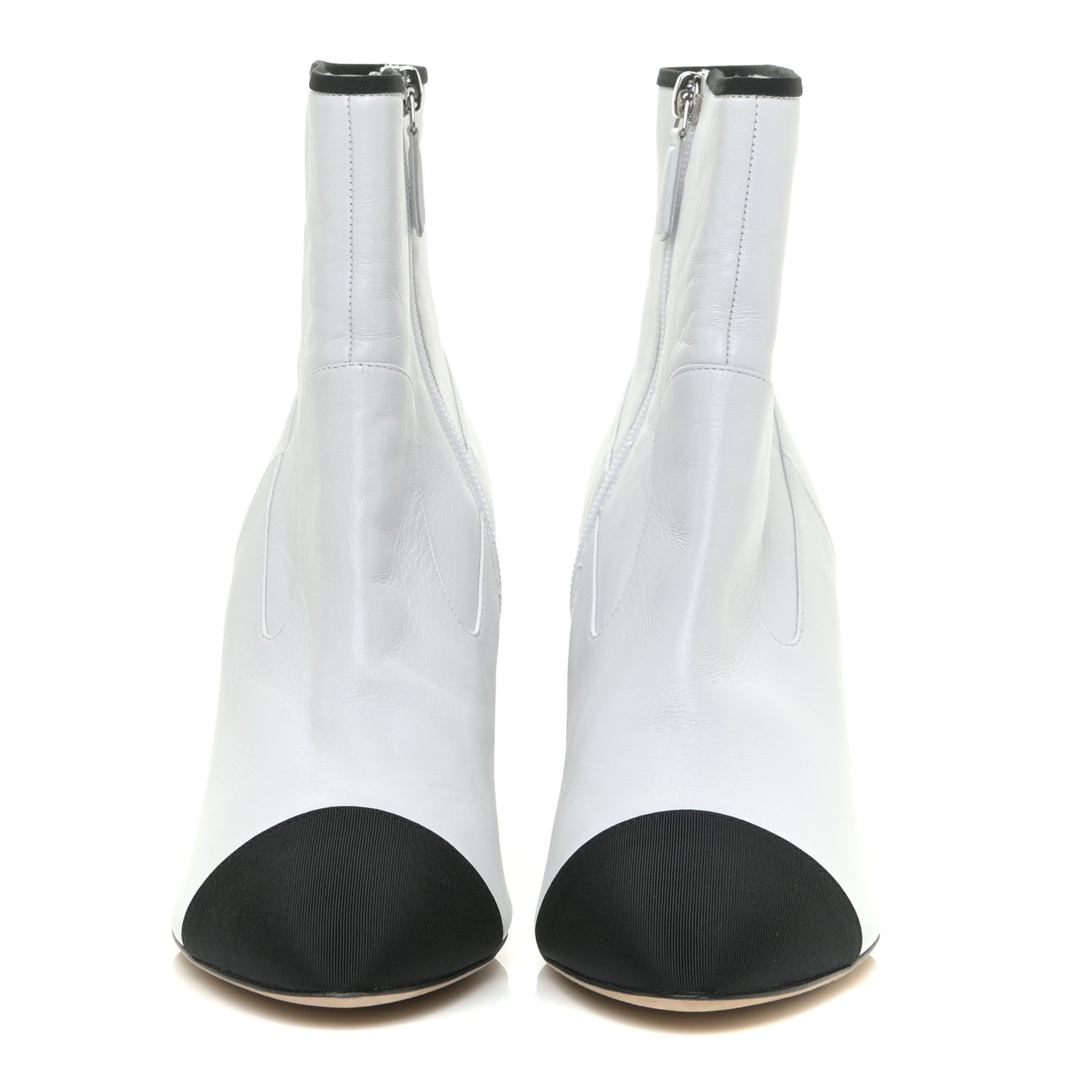 Chanel Lambskin Grosgrain CC Cap Toe Short Boots 40 White Black 2 of 14