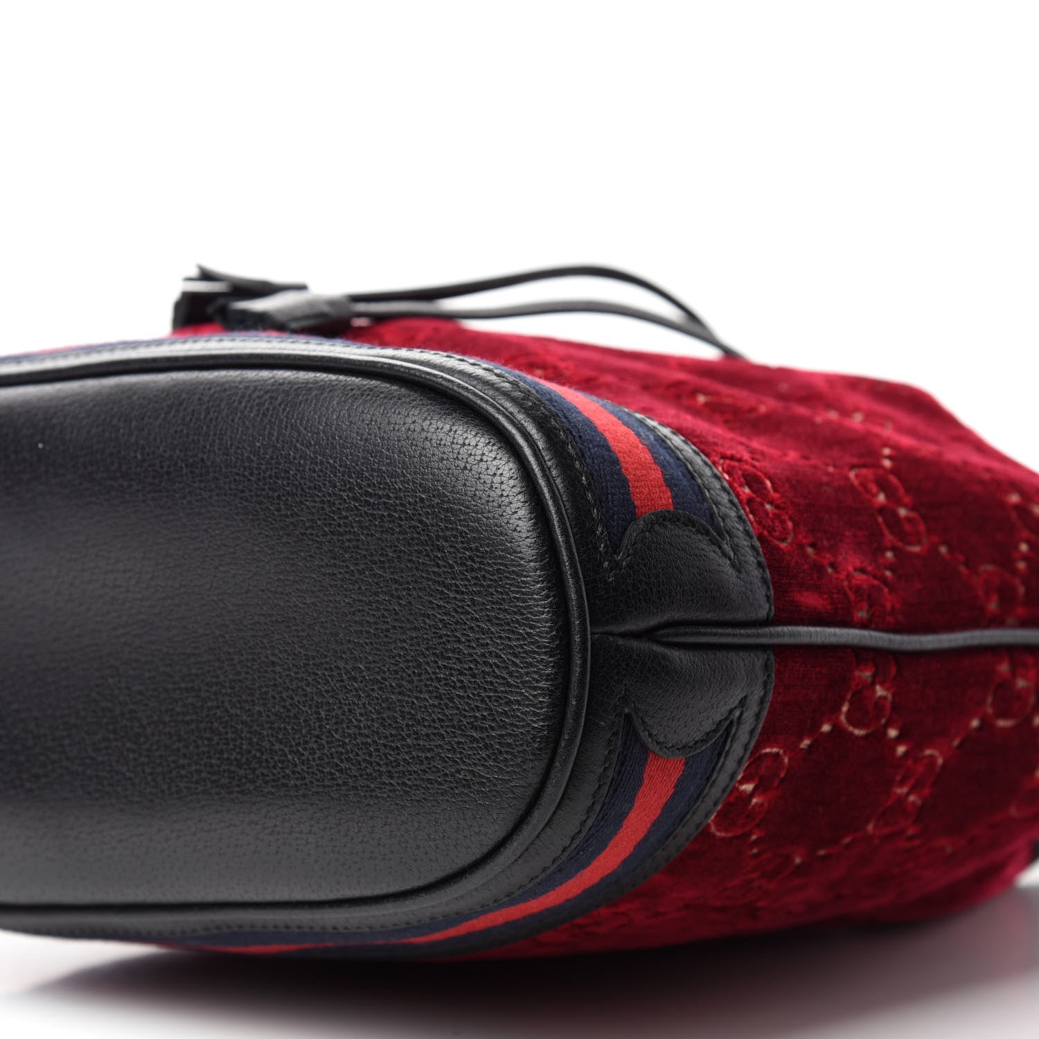 Gucci Velvet GG Monogram Textured Calfskin Web Bucket Bag Red Cipria Black 7 of 12