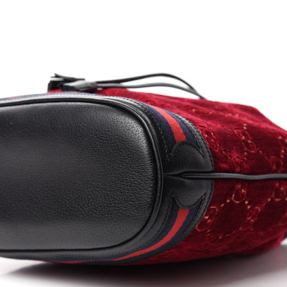 Gucci Velvet GG Monogram Textured Calfskin Web Bucket Bag Red Cipria Black 7 of 12