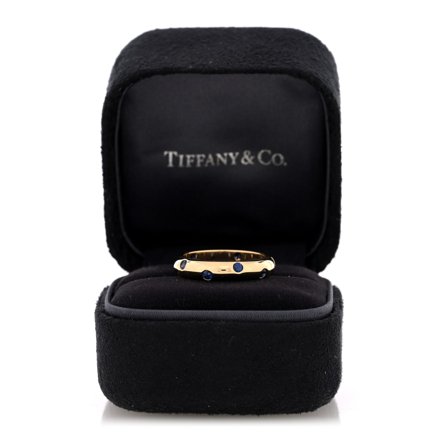 18K Yellow Gold Blue Sapphire 4mm Etoile Band Ring 52 6