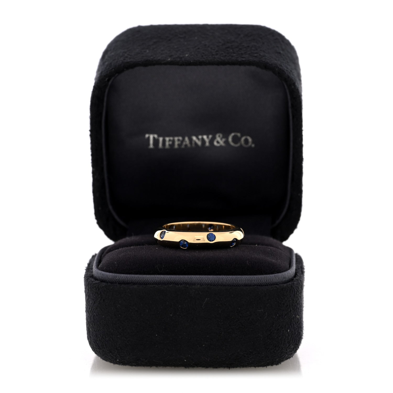 Tiffany 18K Yellow Gold Blue Sapphire 4mm Etoile Band Ring 52 6 5 of 5