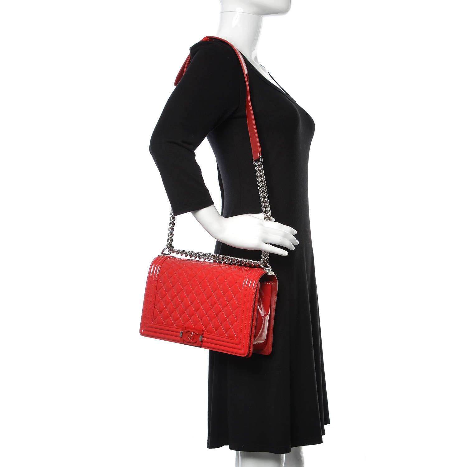Chanel Patent Calfskin New Medium Plexiglass Boy Flap Red 2 of 9