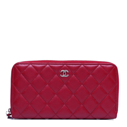 Chanel Lambskin Quilted Large Gusset Zip Around Wallet Red 1 of 5
