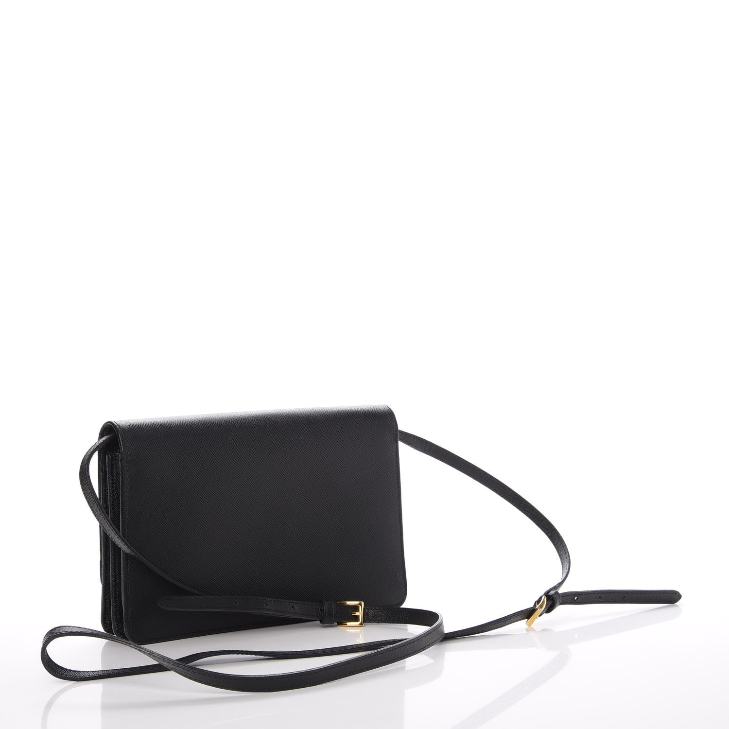 Prada Saffiano Metal Flap Wallet With Strap Nero Black 3 of 9