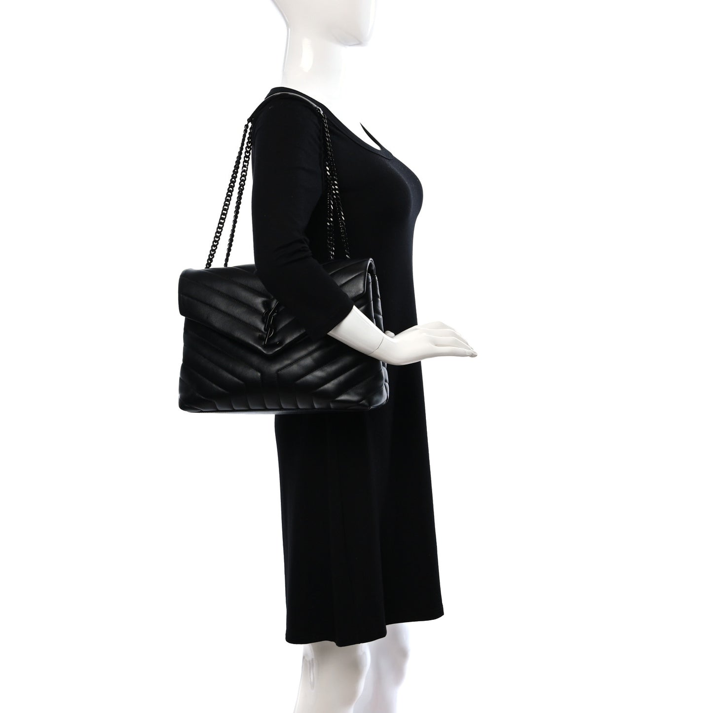 Calfskin Y Quilted Monogram Monochrome Medium Loulou Chain Satchel Black