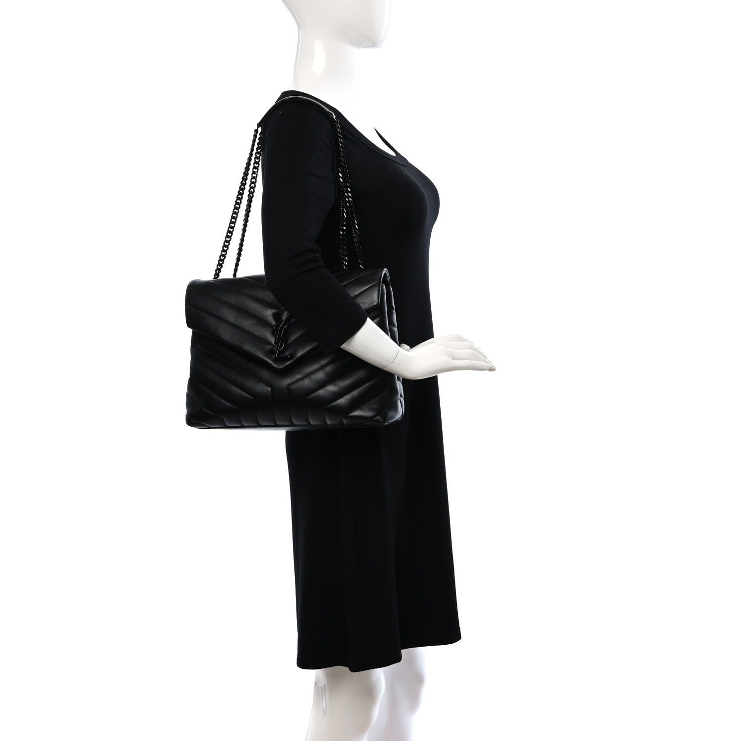 Saint Laurent Calfskin Y Quilted Monogram Monochrome Medium Loulou Chain Satchel Black 2 of 9