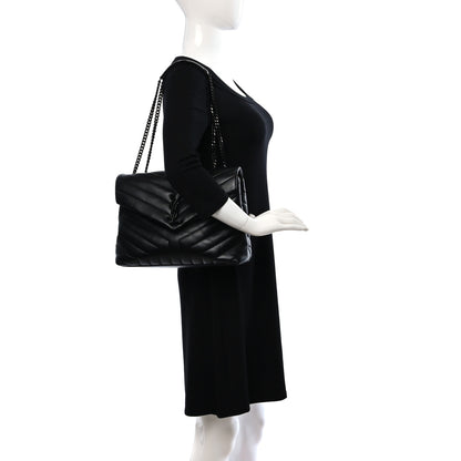 Saint Laurent Calfskin Y Quilted Monogram Monochrome Medium Loulou Chain Satchel Black 2 of 9