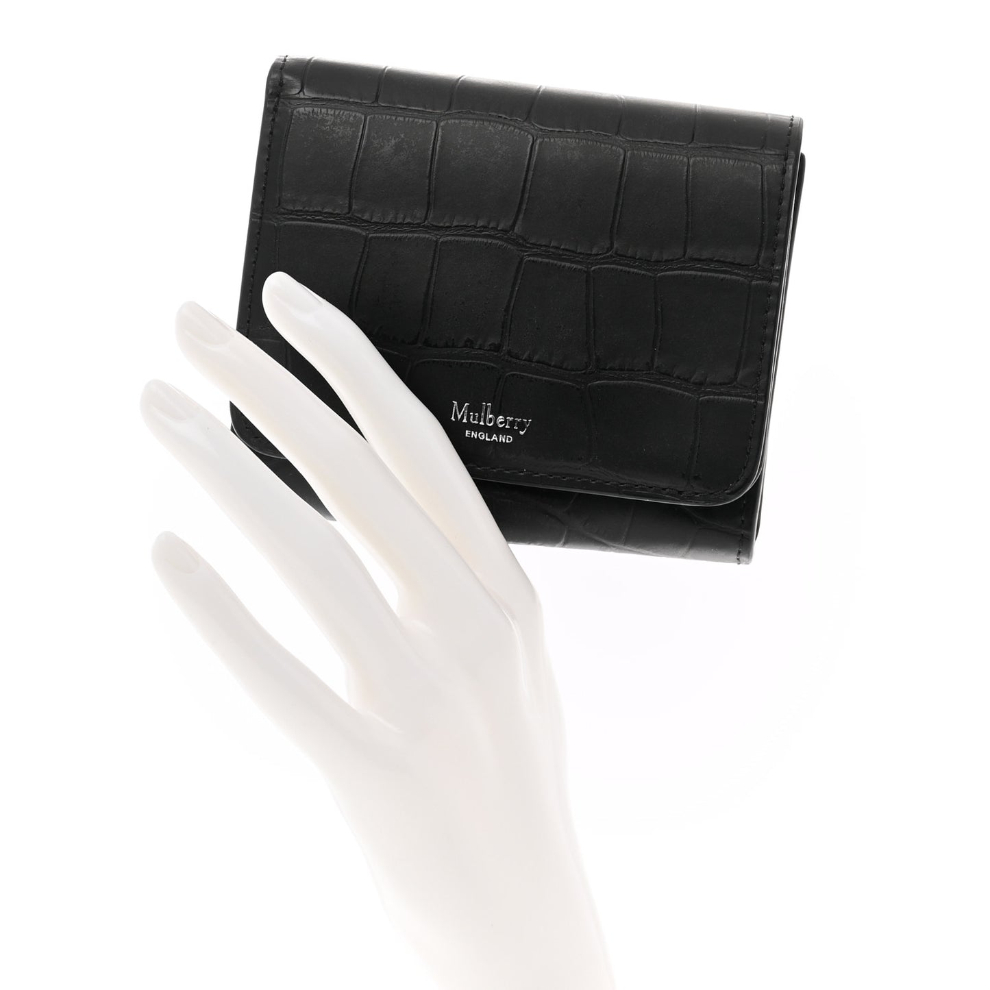 Crocodile Embossed Calfskin Small French Continental Wallet Black