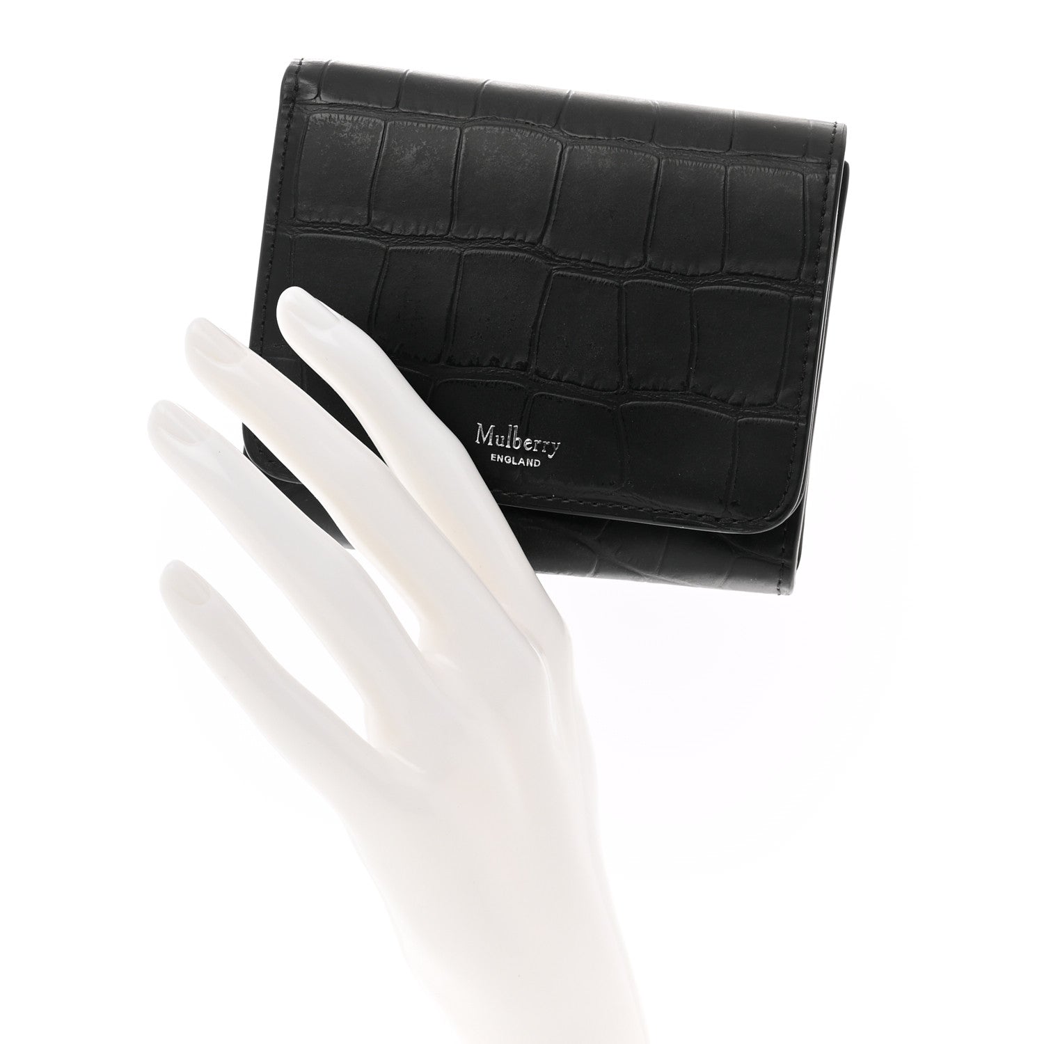 Mulberry Crocodile Embossed Calfskin Small French Continental Wallet Black 2 of 9