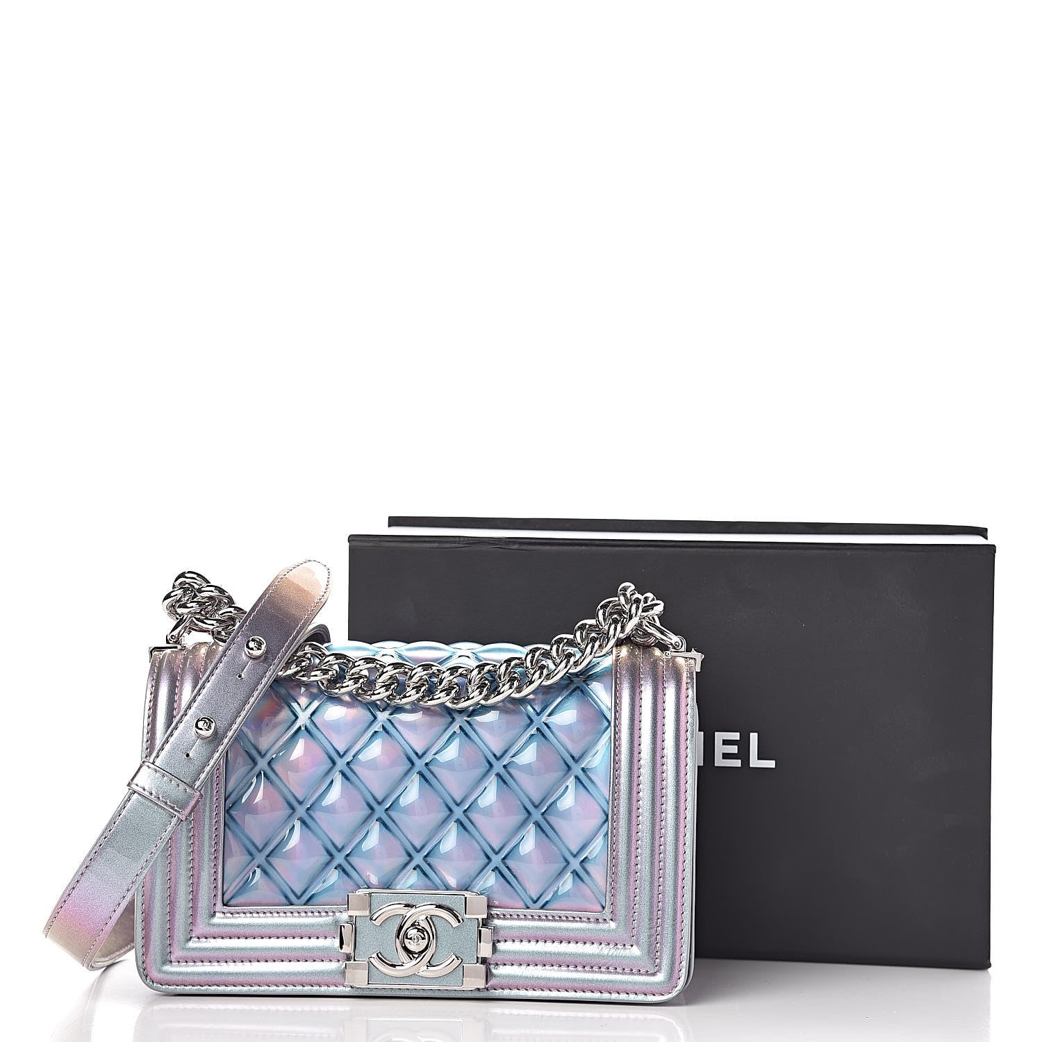 Chanel Iridescent Patent Calfskin PVC Quilted Small Boy Flap Light Purple 11 of 11
