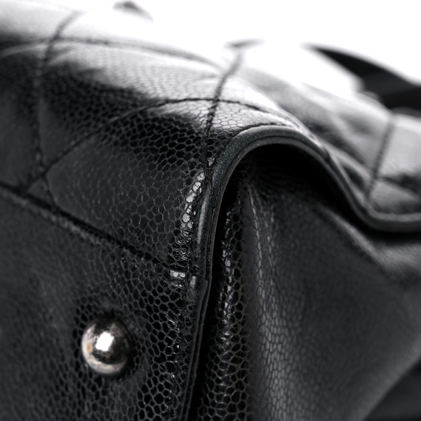 Crumpled Grained Calfskin Quilted CC Crave Tote Black