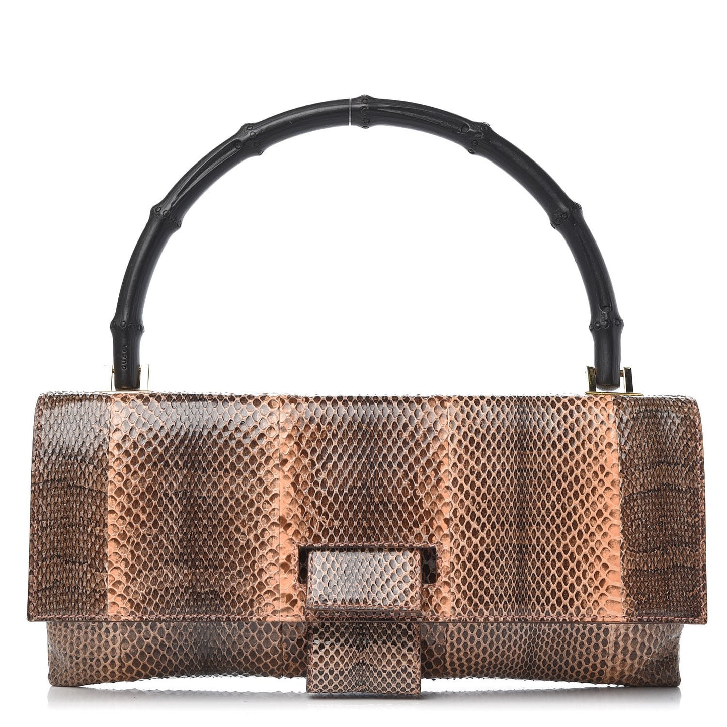 Python Bamboo Top Handle Bag Brown