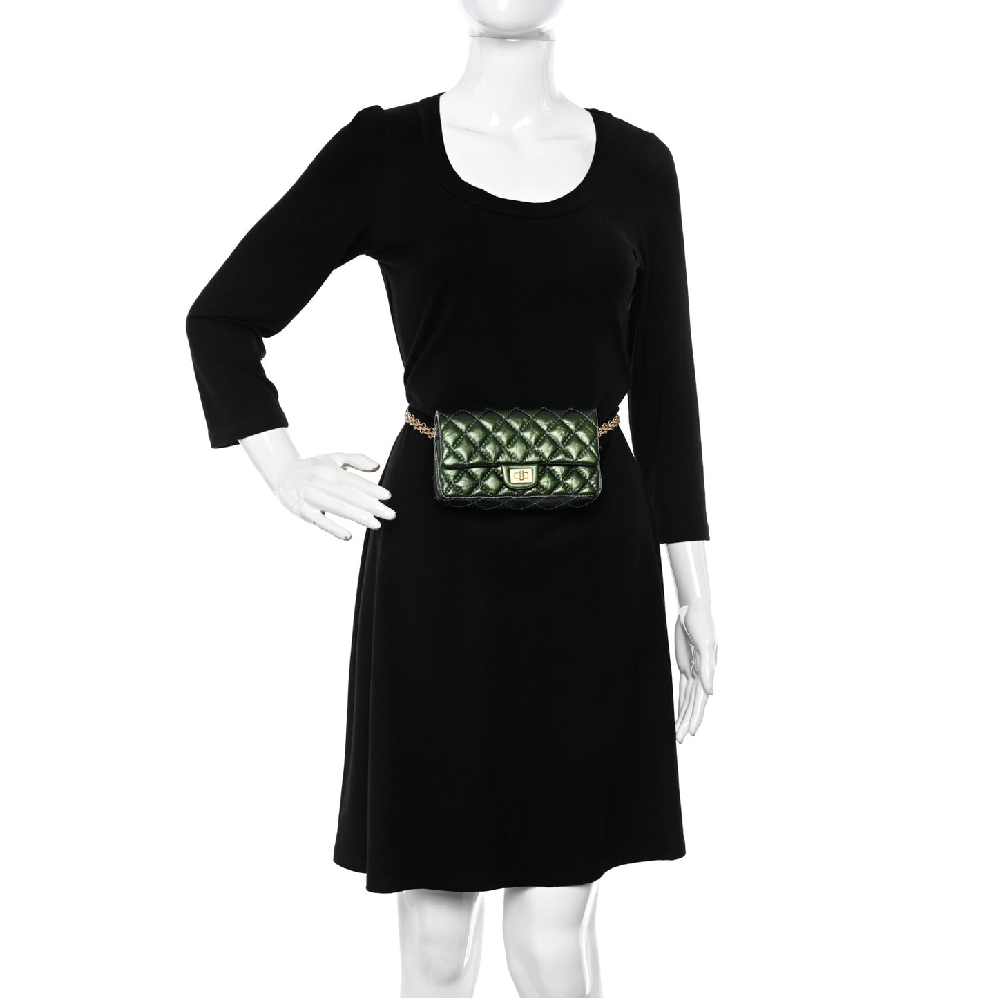 Metallic Aged Calfskin Quilted 2.55 Reissue Flap Belt Bag Clutch Green