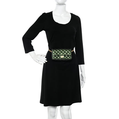 Chanel Metallic Aged Calfskin Quilted 2.55 Reissue Flap Belt Bag Clutch Green 2 of 10