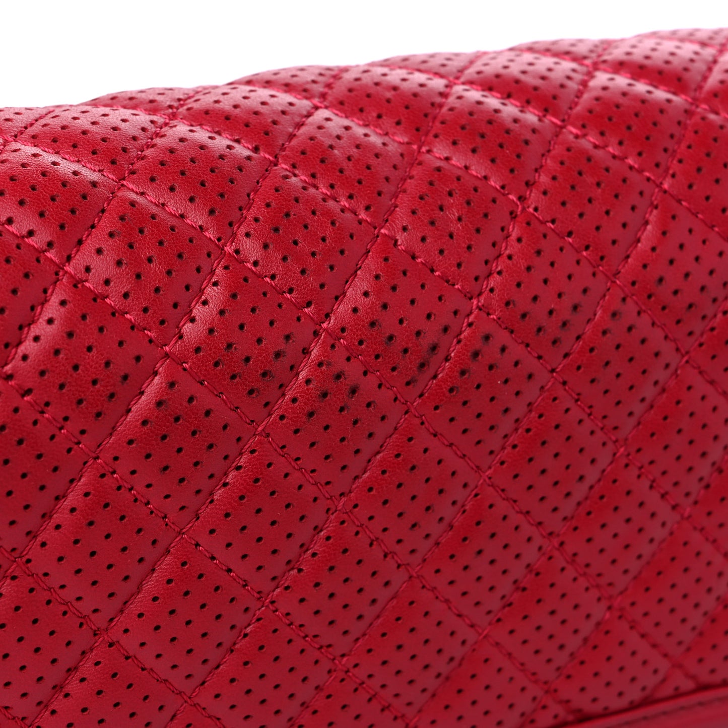 Perforated Lambskin Quilted Medium Boy Flap Red