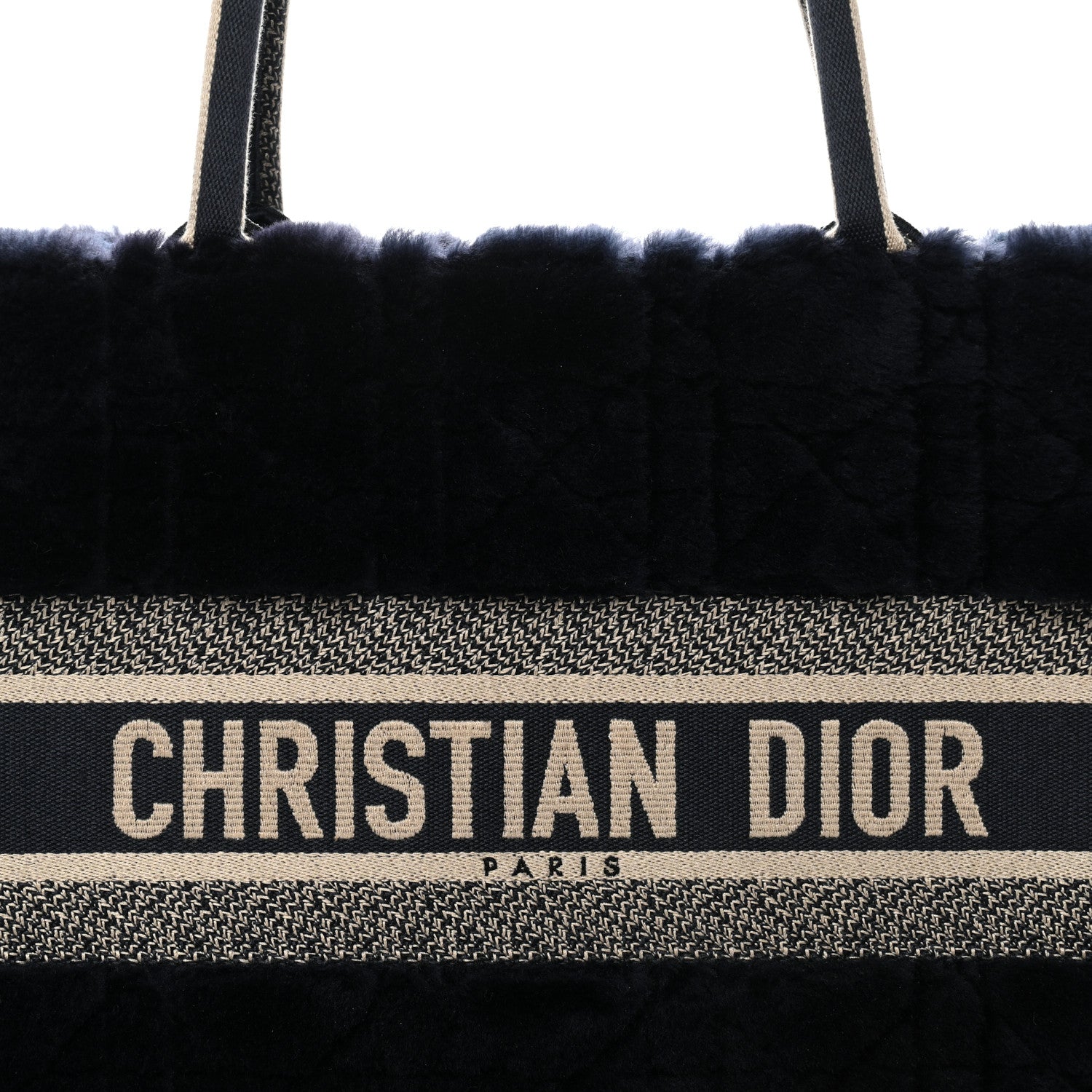 Christian Dior Shearling Cannage Medium Book Tote Deep Blue Natural 8 of 11