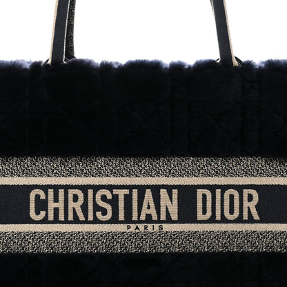 Christian Dior Shearling Cannage Medium Book Tote Deep Blue Natural 8 of 11