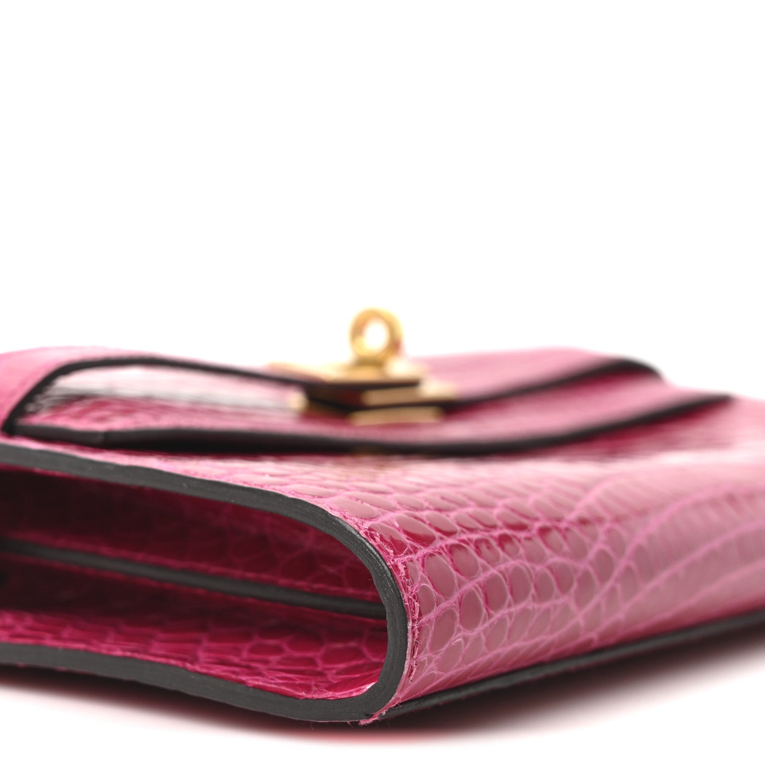 Hermes Shiny Alligator Kelly Wallet To Go Rose Scheherazade 8 of 10