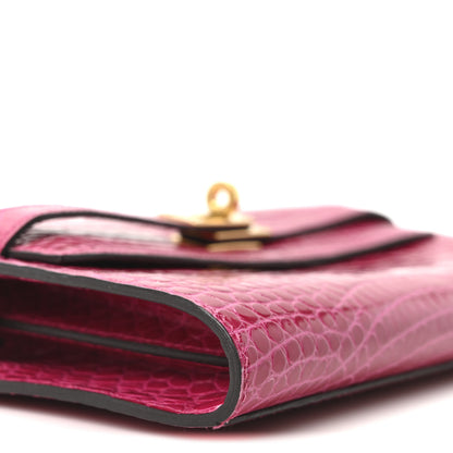 Hermes Shiny Alligator Kelly Wallet To Go Rose Scheherazade 8 of 10