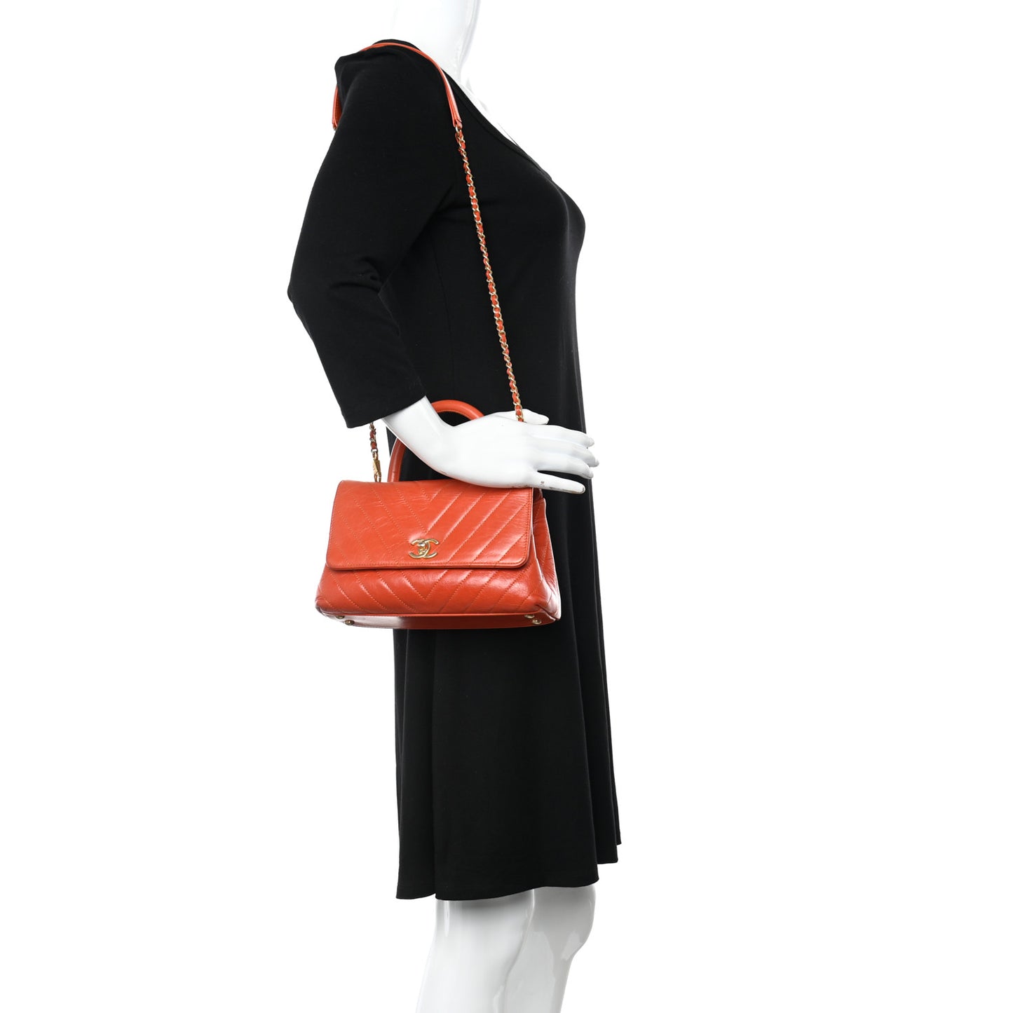 Calfskin Chevron Quilted Mini Coco Handle Flap Orange
