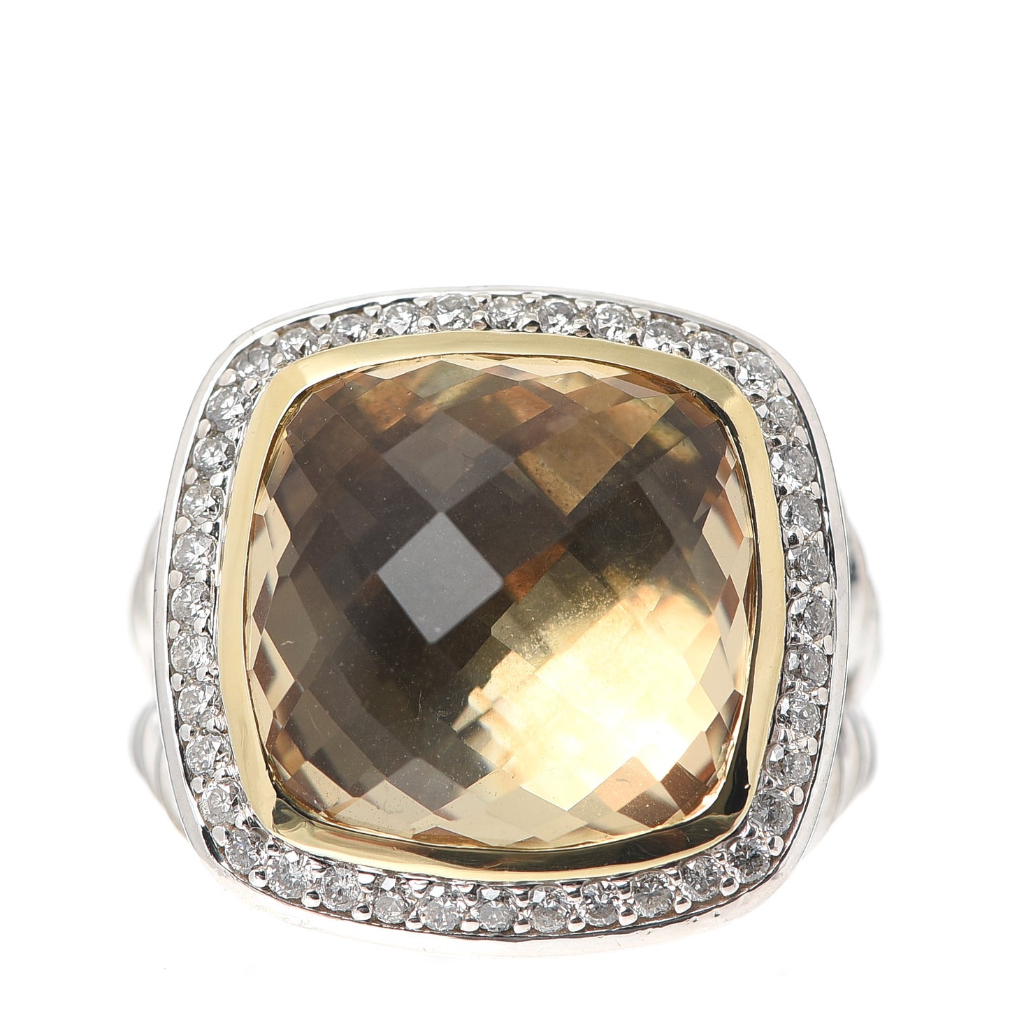 Sterling Silver 18K Yellow Gold Diamond Champagne Citrine 14mm Albion Ring 52 6