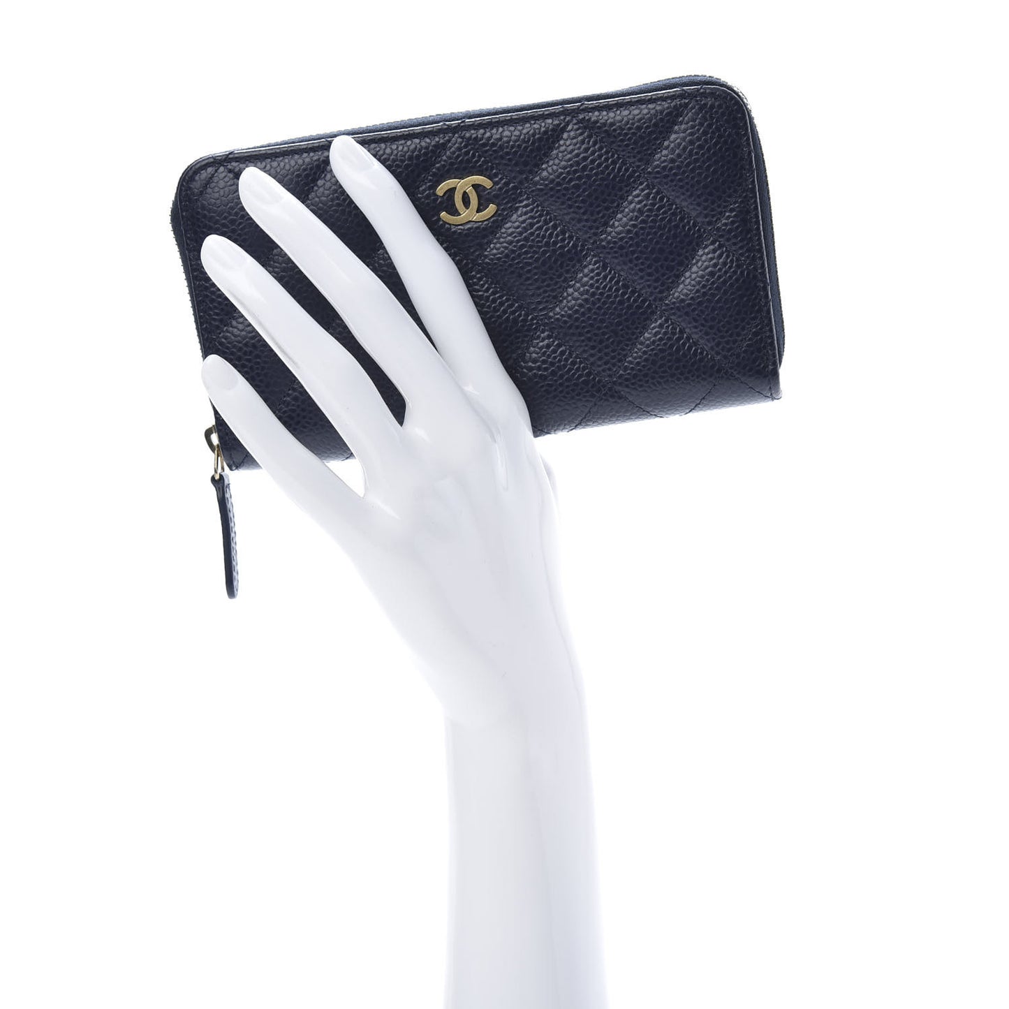 Caviar Quilted Medium Zip Around Wallet Dark Blue