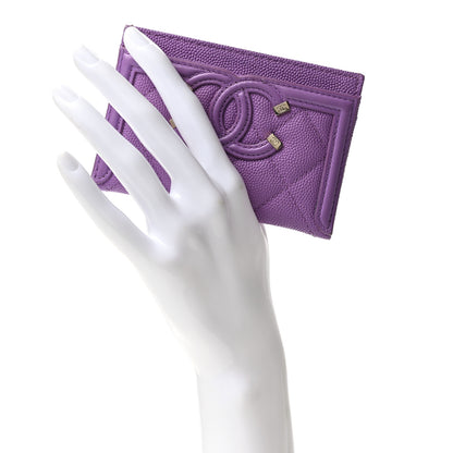 Chanel Caviar Quilted Filigree Card Holder Purple 2 of 9