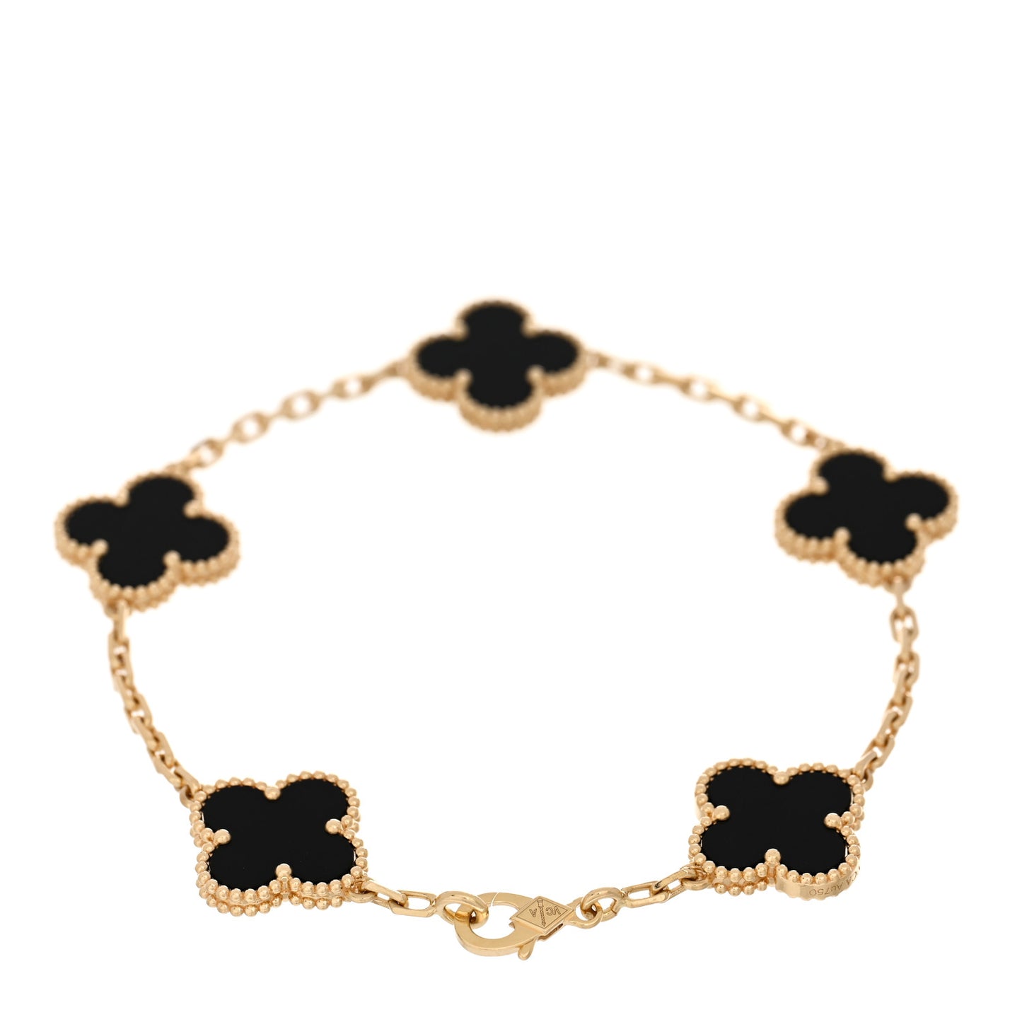 18K Yellow Gold Black Onyx 5 Motifs Vintage Alhambra Bracelet