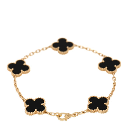 Van Cleef & Arpels 18K Yellow Gold Black Onyx 5 Motifs Vintage Alhambra Bracelet 2 of 4
