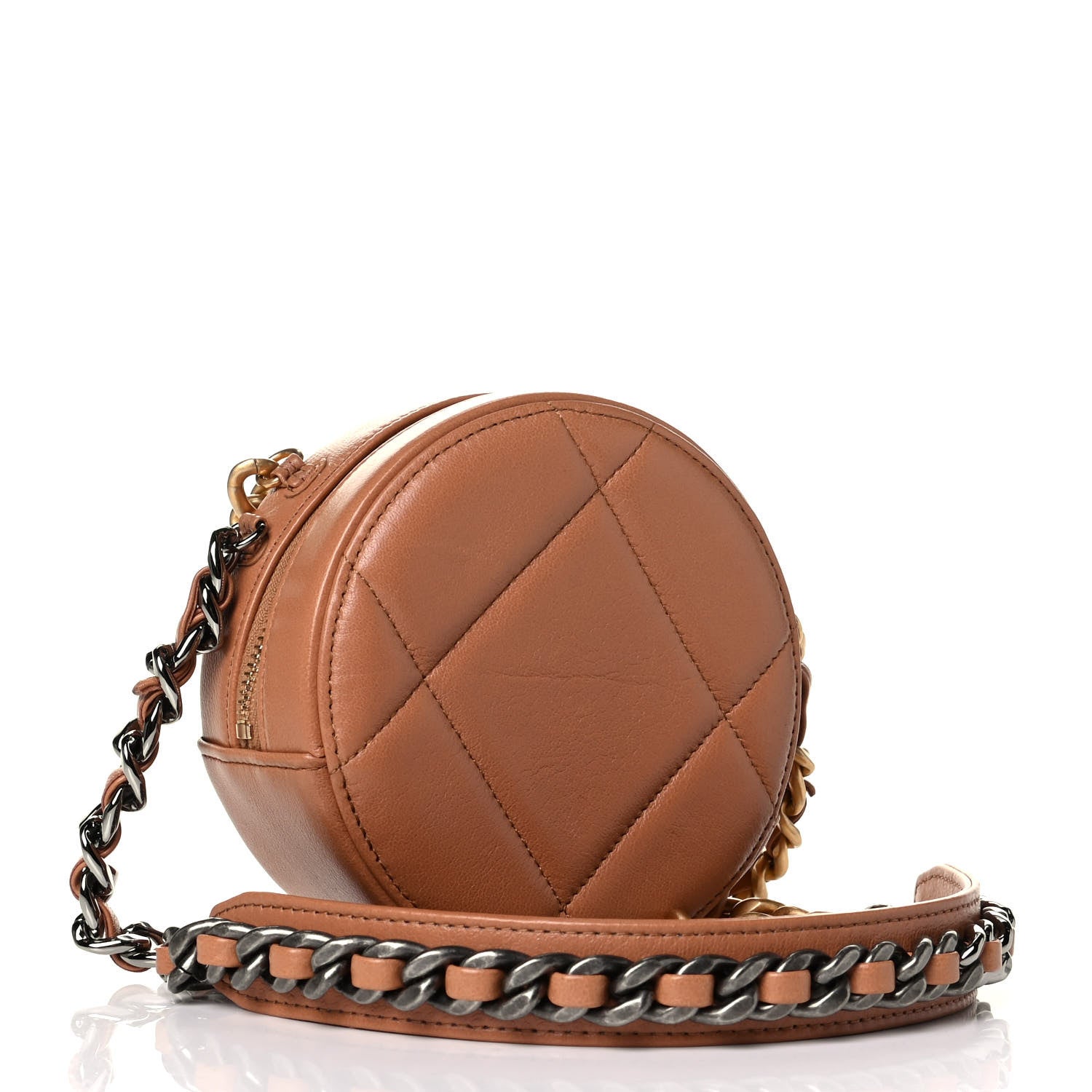Chanel Goatskin Quilted Chanel 19 Round Clutch With Chain Brown 2 of 4