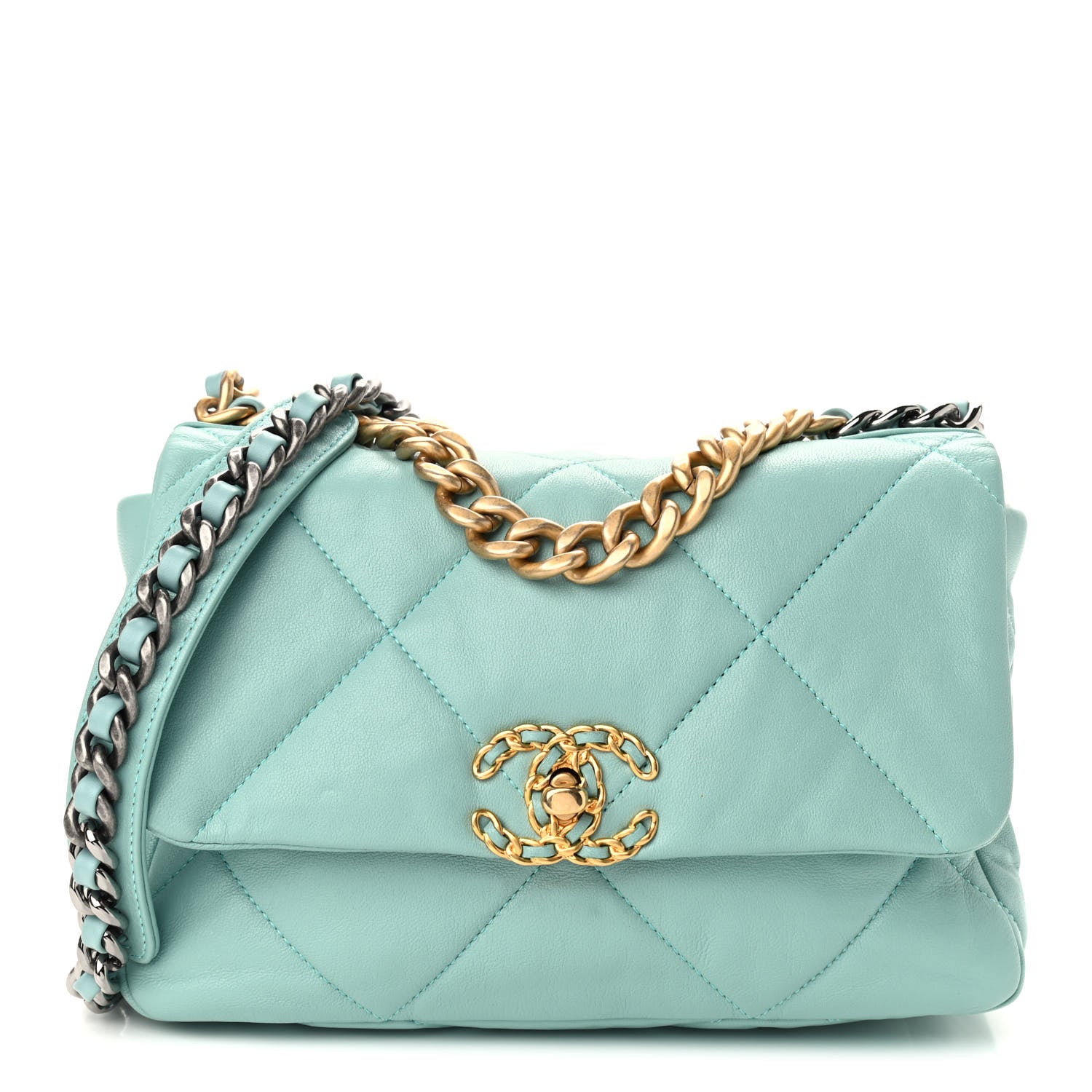 Chanel Goatskin Quilted Medium Chanel 19 Flap Light Blue 1 of 8