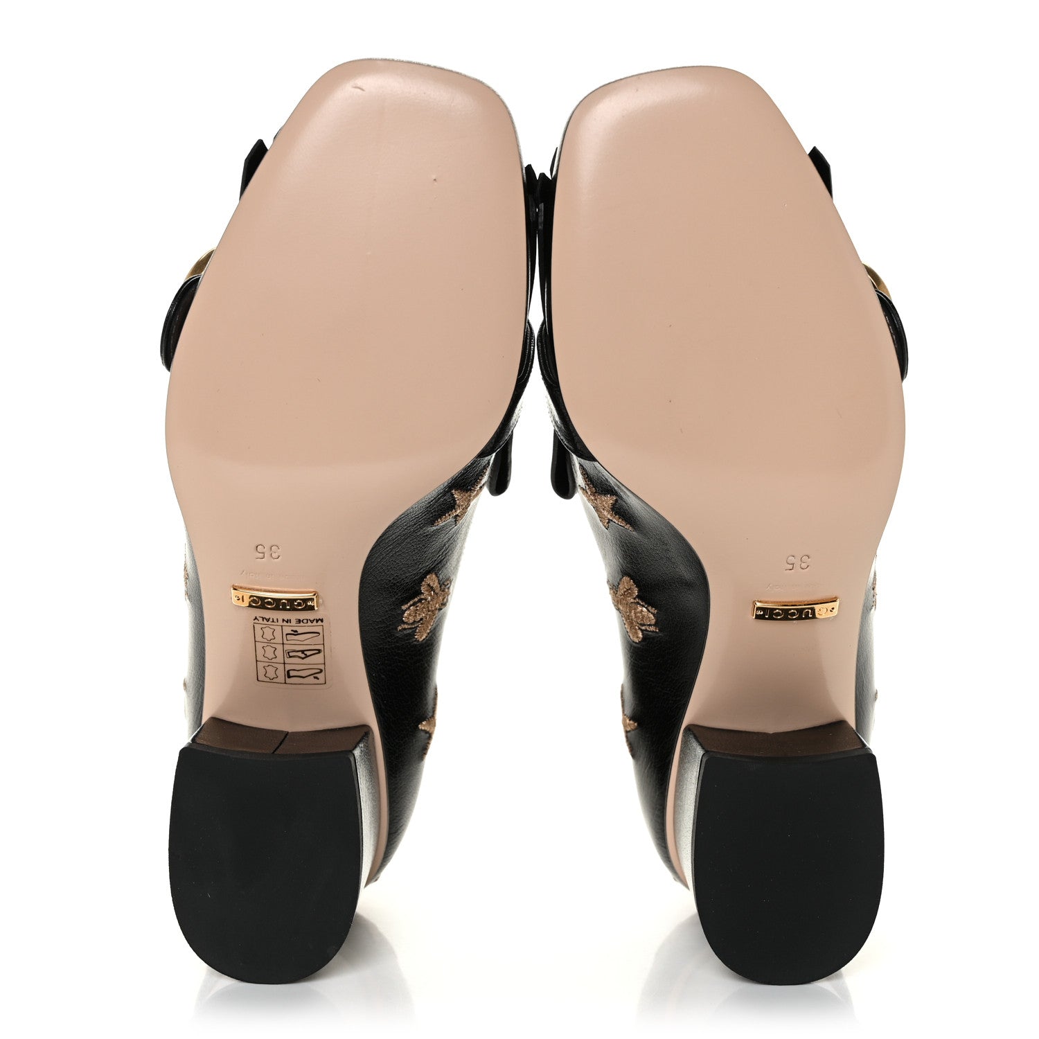 Gucci Quentin Goatskin Bee Star Embroidered GG Marmont Fringe 50mm Loafer Pumps 35 Black 5 of 10