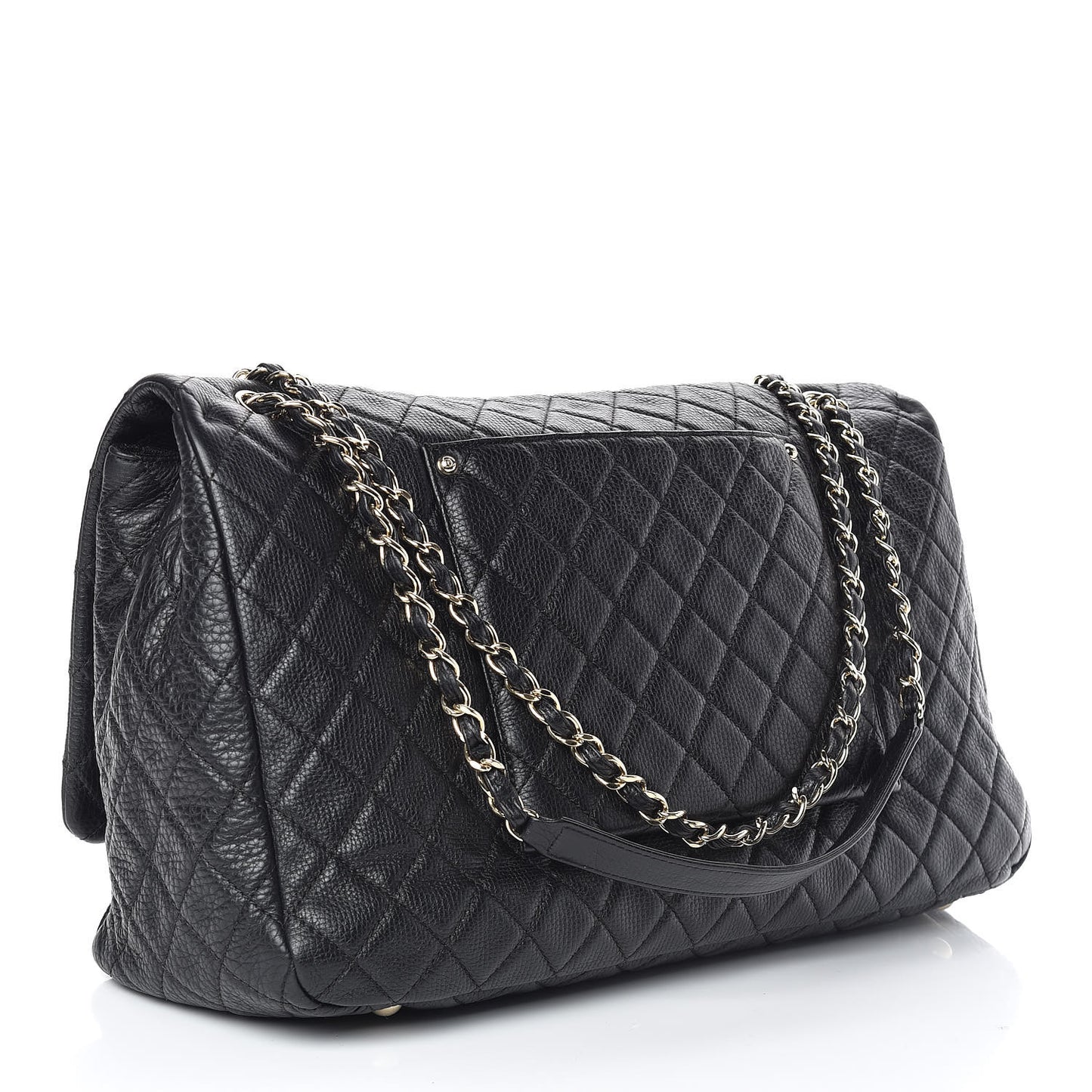 Calfskin Quilted XXL Travel Flap Bag Black