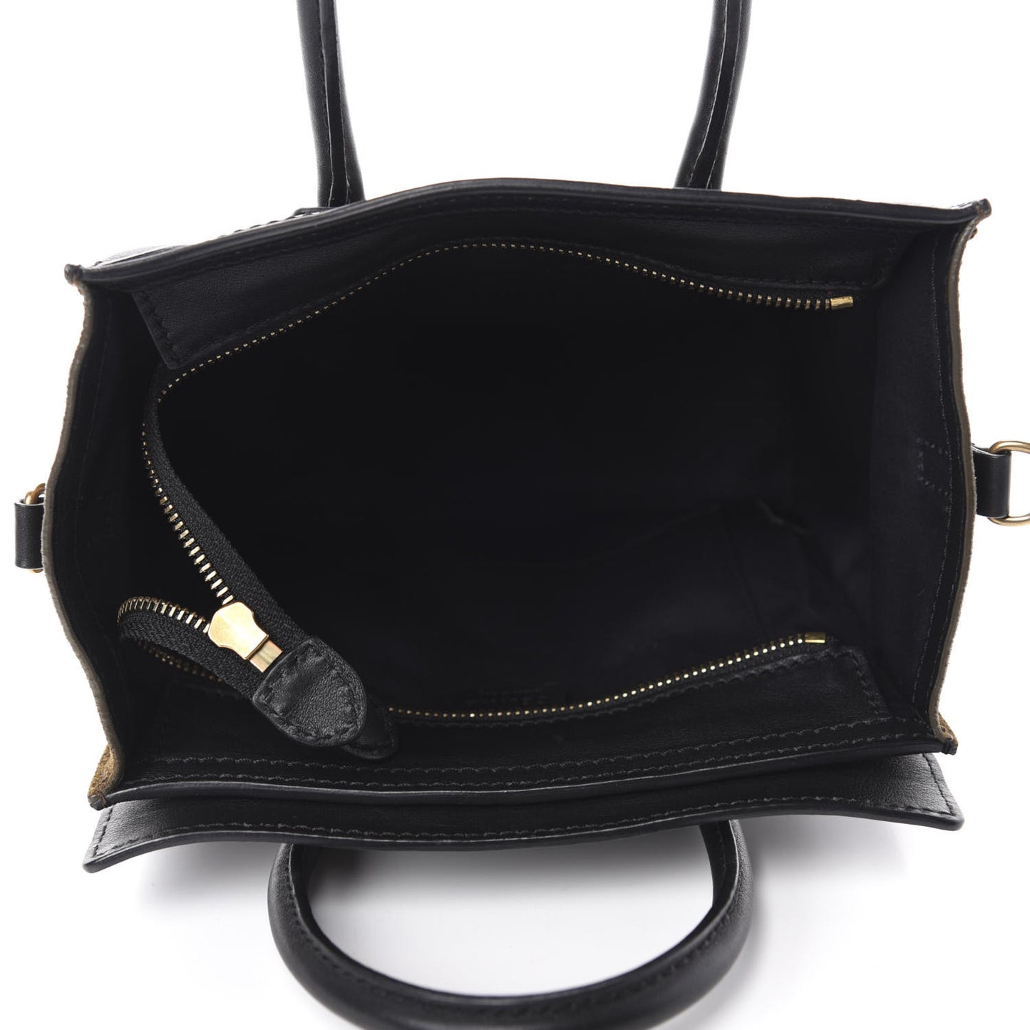 Smooth Calfskin Suede Bi-Color Nano Luggage Black Olive