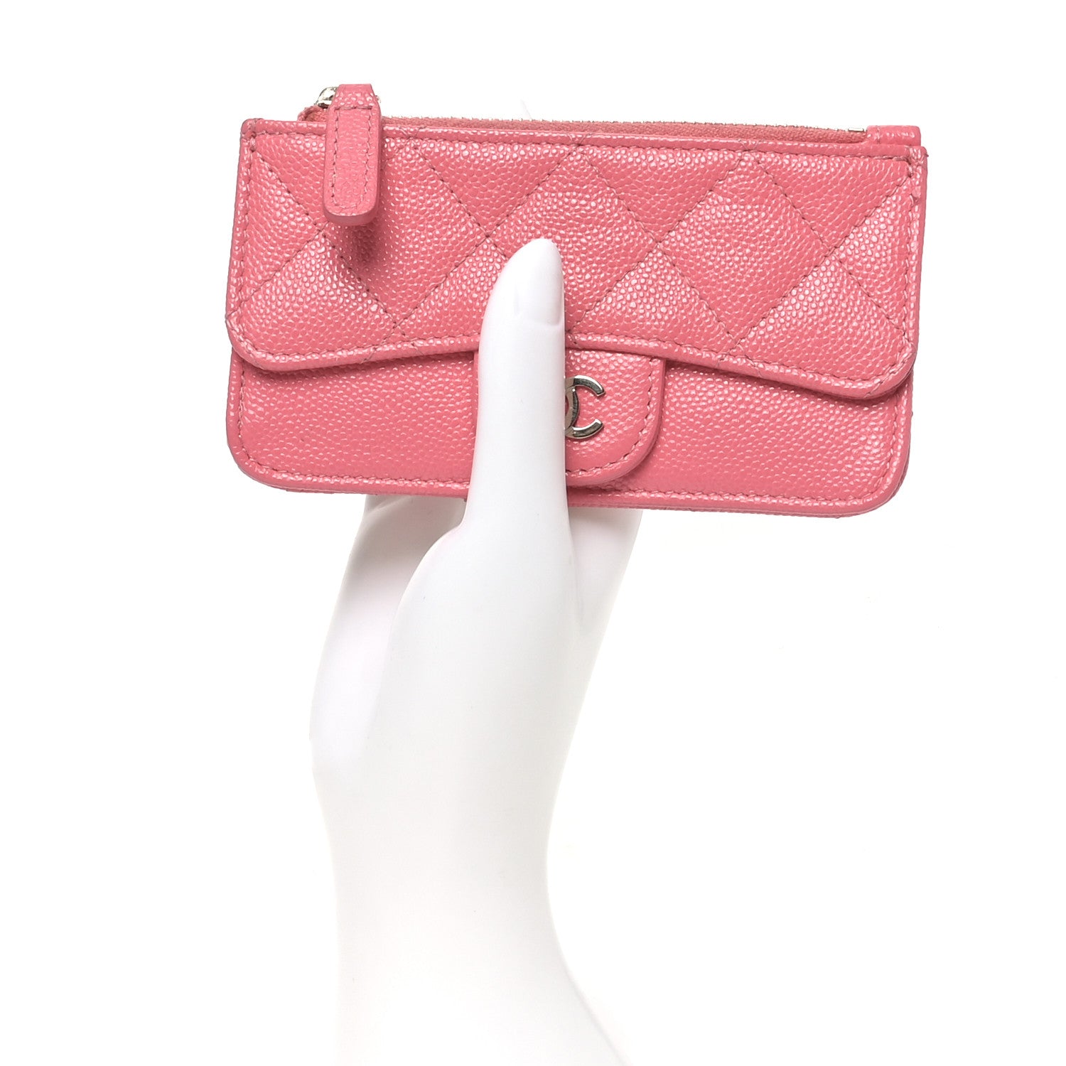Chanel Caviar Quilted Flap Zip Card Holder Dark Pink 2 of 8