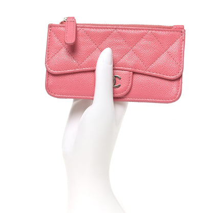 Chanel Caviar Quilted Flap Zip Card Holder Dark Pink 2 of 8
