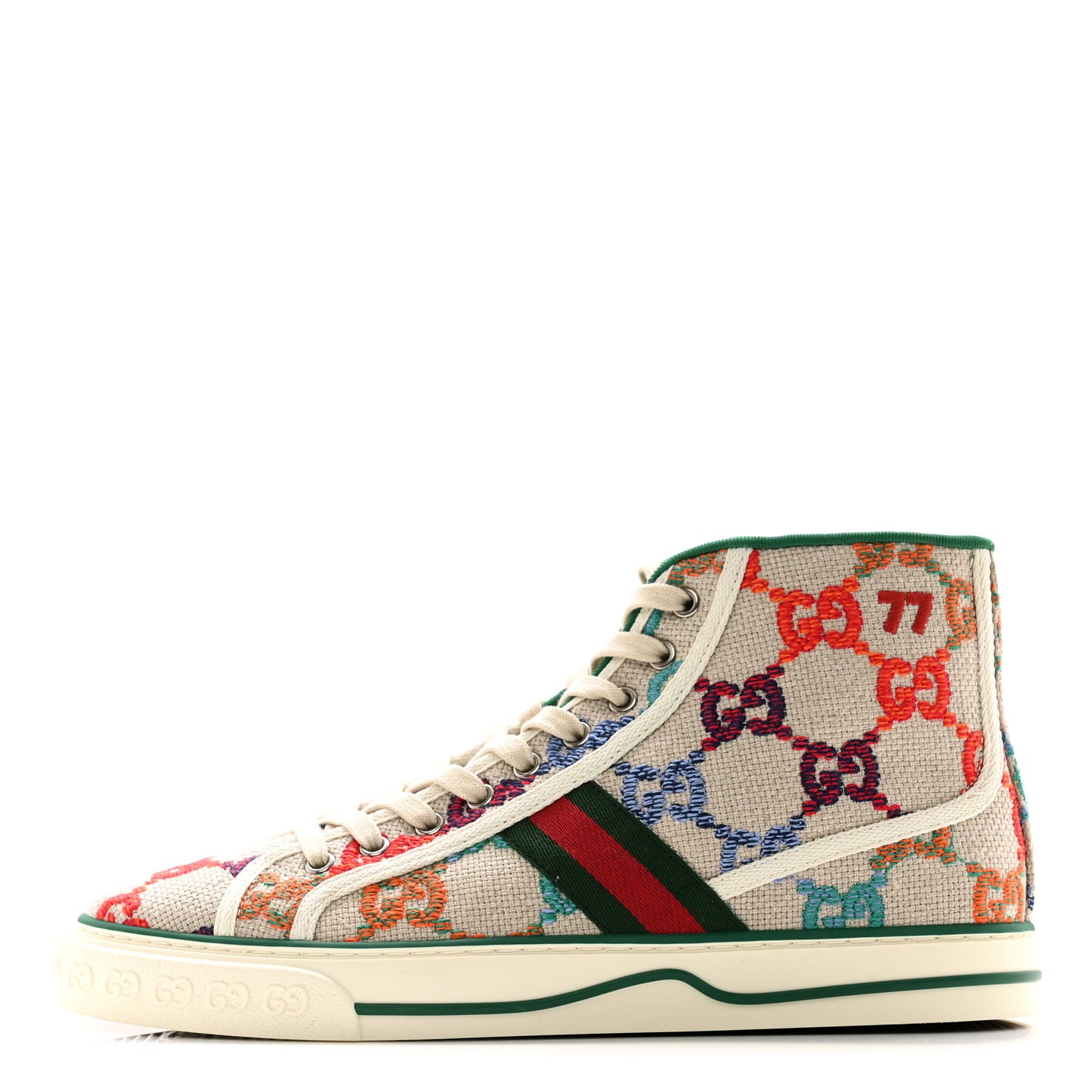 Linen Psychedelic Mini GG Monogram Mens 1977 Tennis High Top Sneakers 8 Multicolor Mystic White