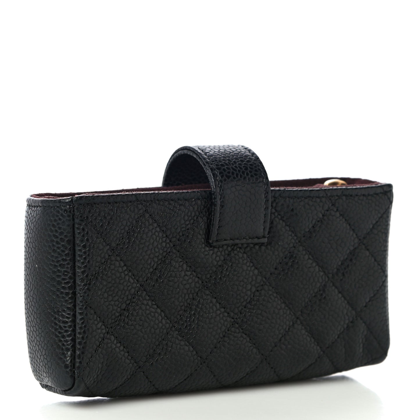 Caviar Quilted Mini Phone Holder Clutch Black