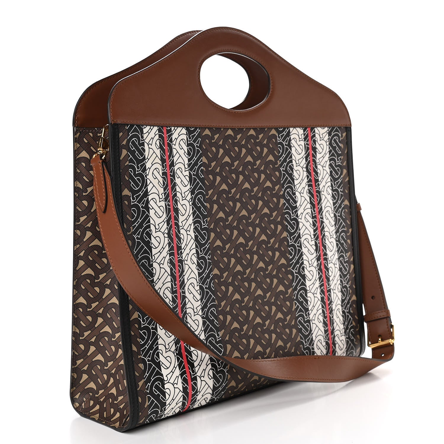 Burberry E-Canvas Monogram Stripe Medium Pocket Bag Bridle Brown 3 of 9