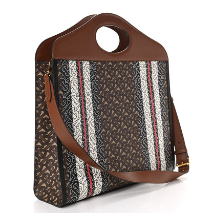 Burberry E-Canvas Monogram Stripe Medium Pocket Bag Bridle Brown 3 of 9