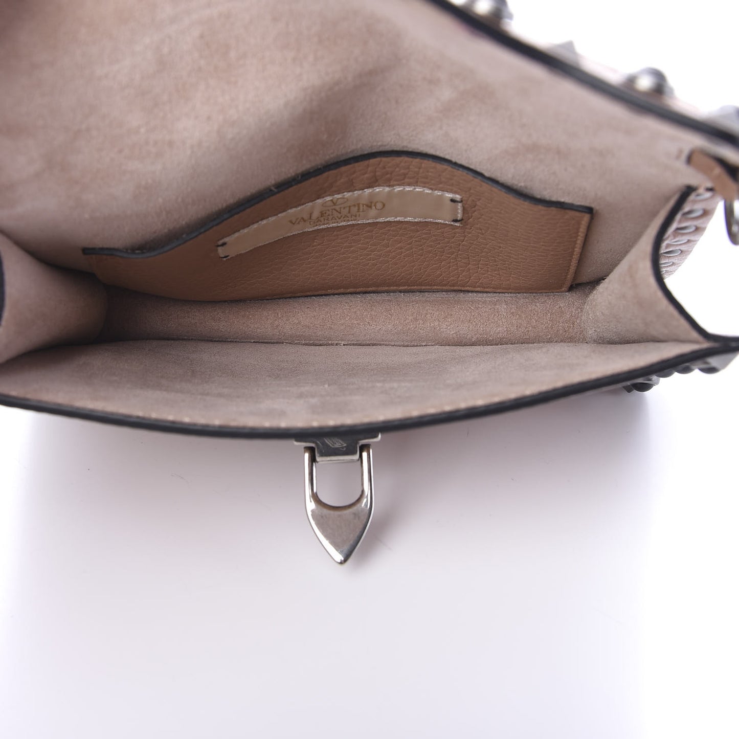 Grained Calfskin Onyx Small Guitar Strap Rockstud Rolling Shoulder Flap Bag Soft Noisette