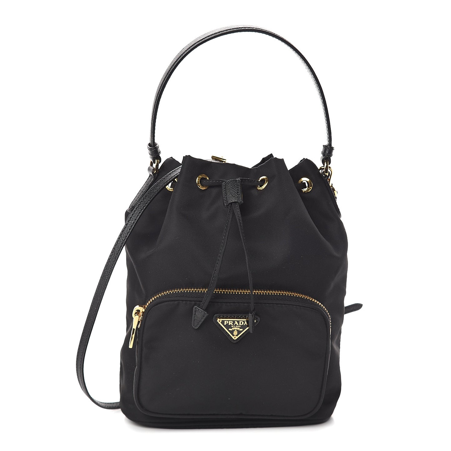 Saffiano Tessuto Nylon Mini Bucket Crossbody Bag Black