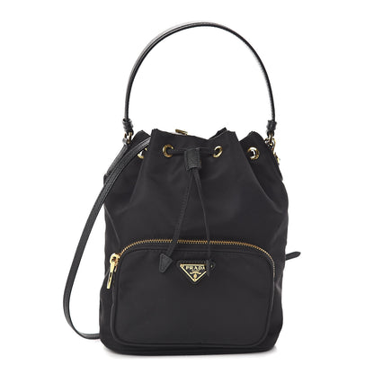 Prada Saffiano Tessuto Nylon Mini Bucket Crossbody Bag Black 1 of 8