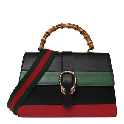 Gucci Calfskin Bamboo Web Large Dionysus Top Handle Bag Black Bright Evergreen Hibiscus Red 1 of 15