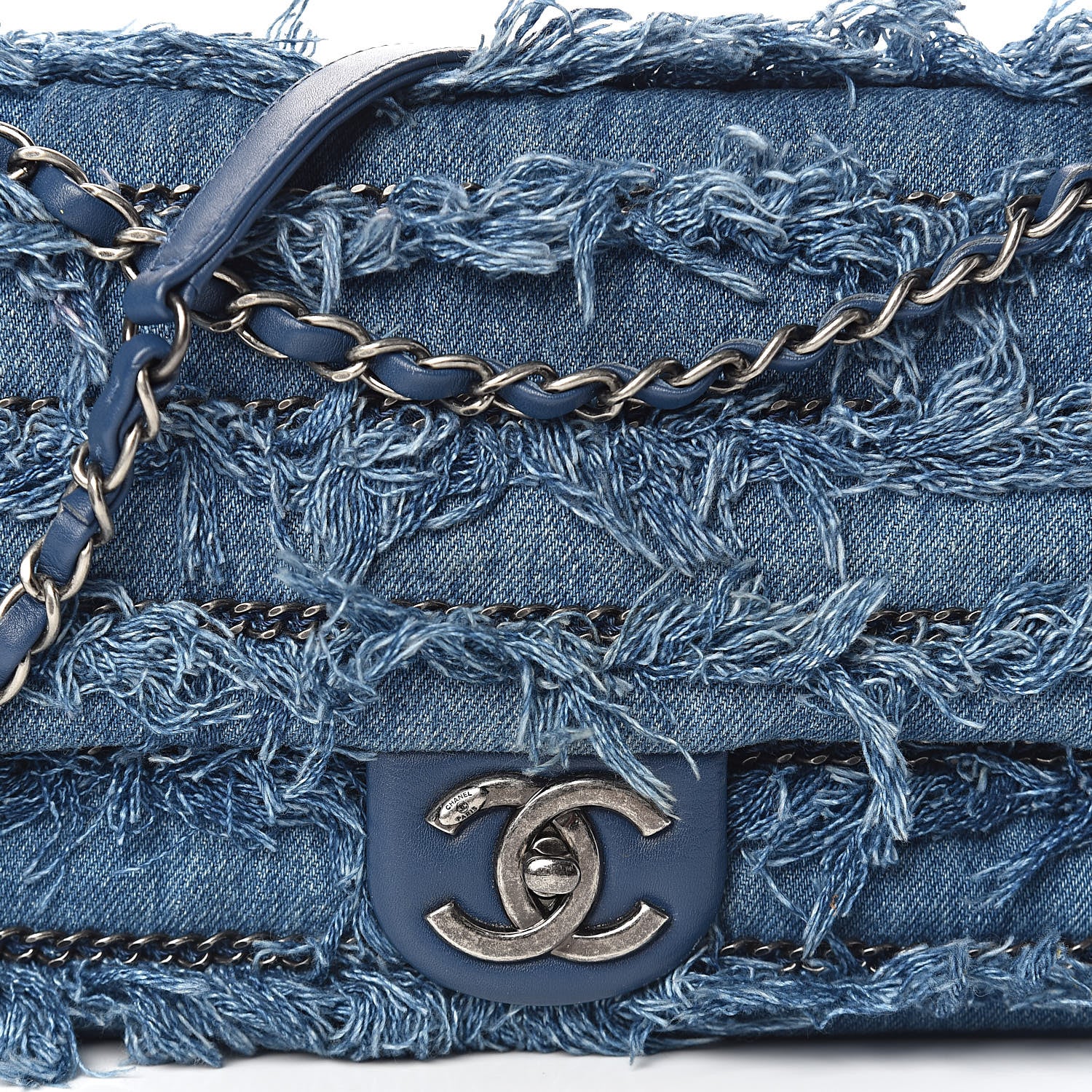 Chanel Calfskin Denim Fringe Chains Small Flap Blue 12 of 13