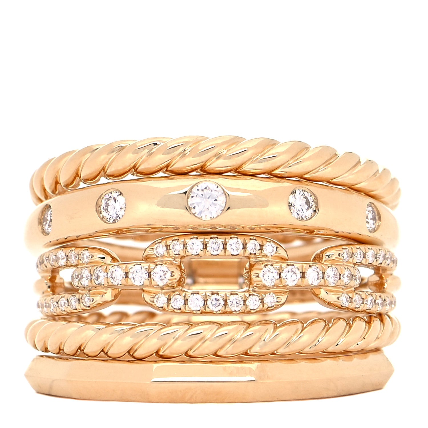 David Yurman 18K Yellow Gold Diamond 15mm Stax Five-Row Ring 54 7 1 of 5