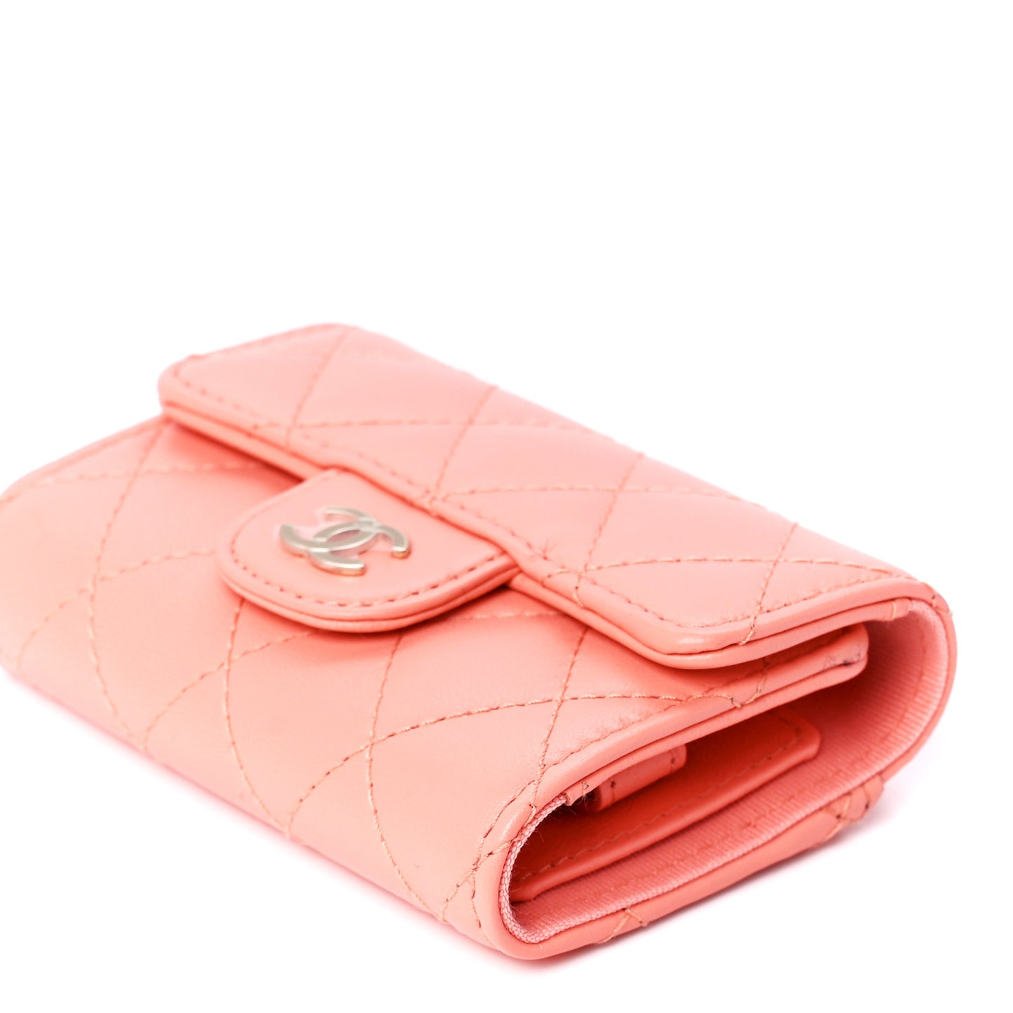 Lambskin Quilted Classic 4 Key Holder Wallet Light Orange